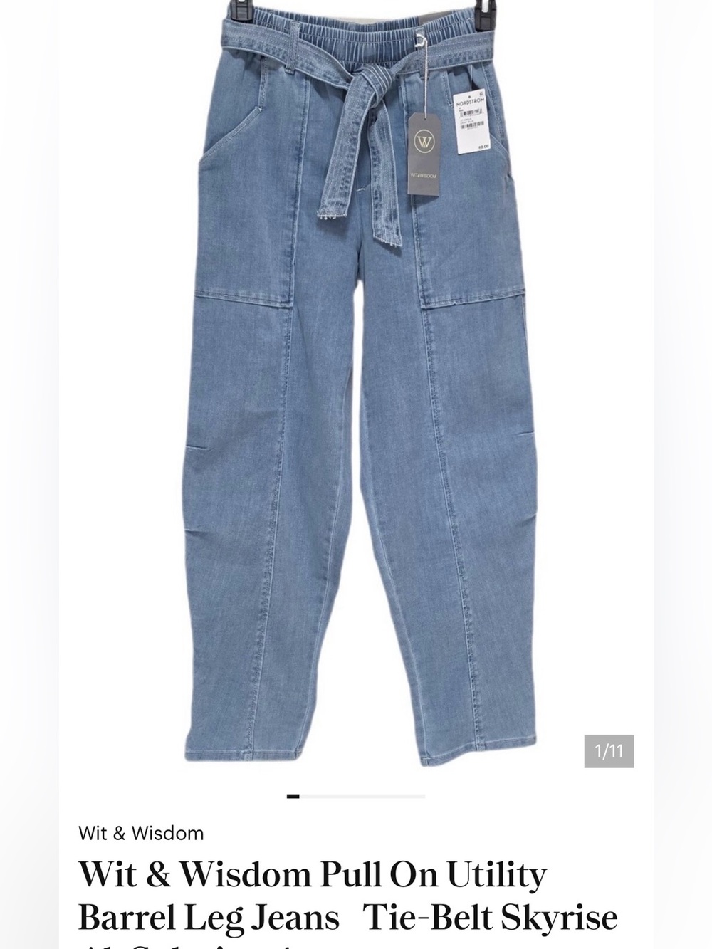 Wit & Wisdom Denim Tie-Waist Pull-On Jeans - Dusty Blue NWT